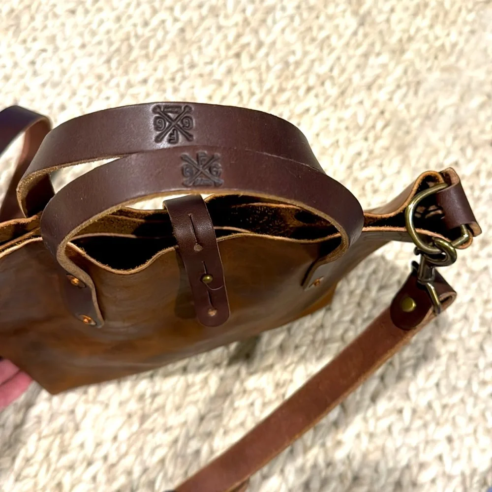 Go Forth Goods Avery Leather Tote Bag- Mini Crossbody- color: Peanut Bison - Picture 8 of 10